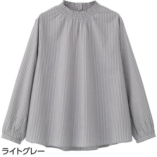 シャーリング衿ブラウス ライトグレー Ｌ
