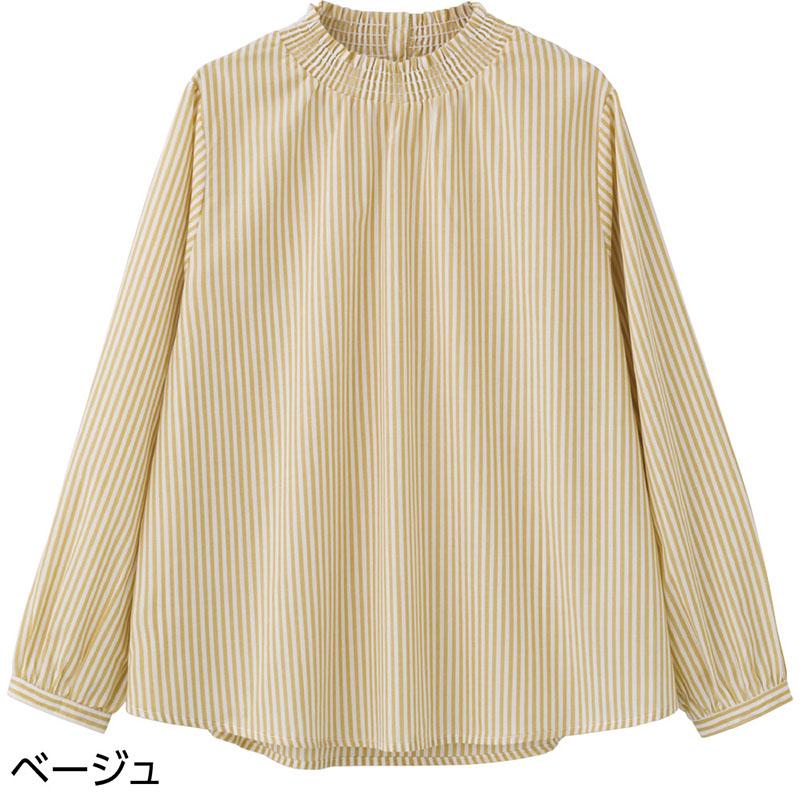 シャーリング衿ブラウス ベージュ Ｌ