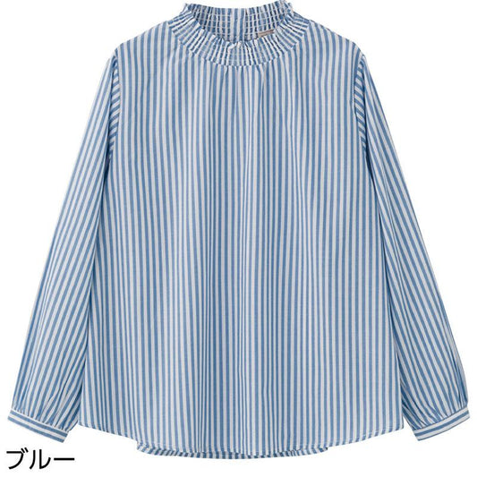 シャーリング衿ブラウス ブルー Ｌ