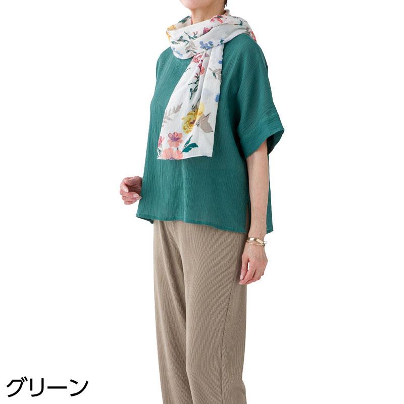 5分袖綿ゆったりＴブラウス オレンジ Ｍ～Ｌ