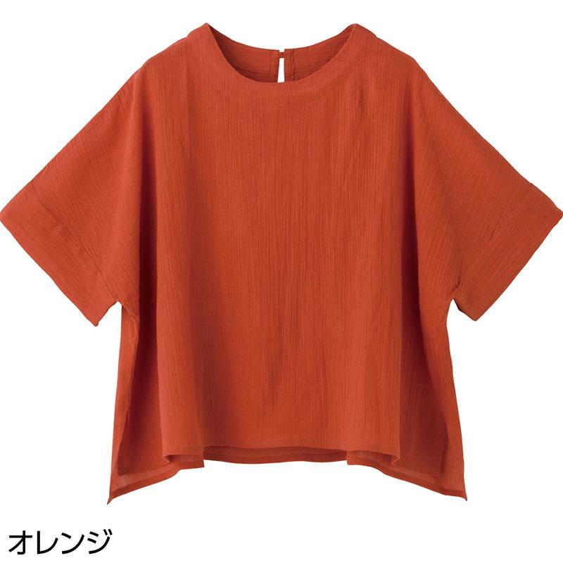 5分袖綿ゆったりＴブラウス オレンジ Ｍ～Ｌ