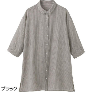 7分袖ストライプブラウス ブラック Ｍ～Ｌ