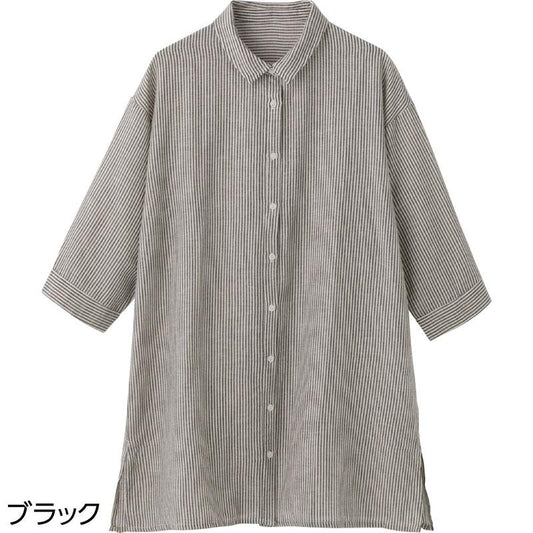 7分袖ストライプブラウス ブラック Ｍ～Ｌ