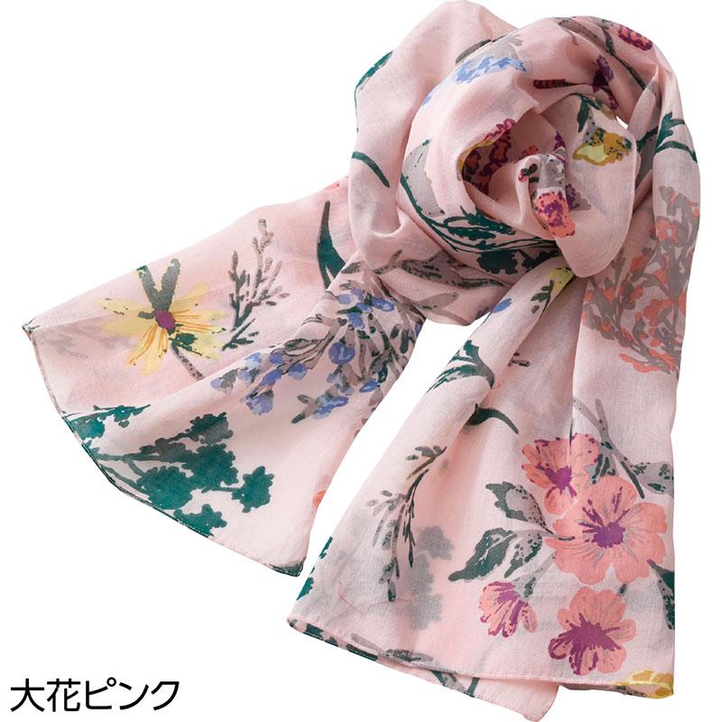 花柄ストール 大花ピンク 160×40cm