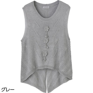 ニット花モチーフベスト グレー Ｍ～Ｌ
