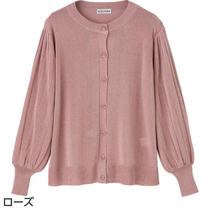 ニット袖プリーツカーディガン ローズ Ｍ～Ｌ