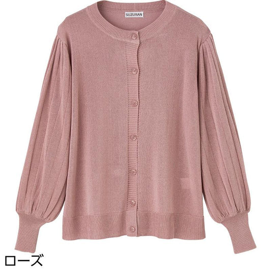 ニット袖プリーツカーディガン ローズ Ｍ～Ｌ