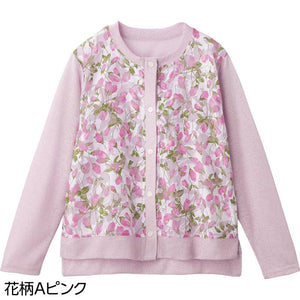 オーガンジー花柄切替カーディガン 花柄Ａピンク Ｍ～Ｌ