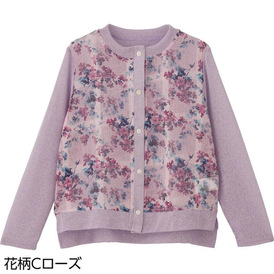 オーガンジー花柄切替カーディガン 花柄Ｃローズ Ｍ～Ｌ