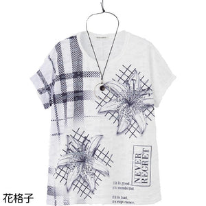 ネックレス付Ｔシャツ 花格子 Ｍ～Ｌ