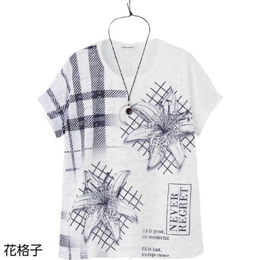 ネックレス付Ｔシャツ 花格子 Ｍ～Ｌ
