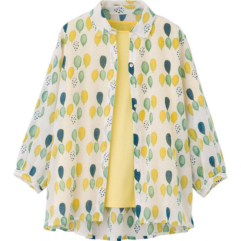 玉柄プリントブラウス グリーン Ｌ