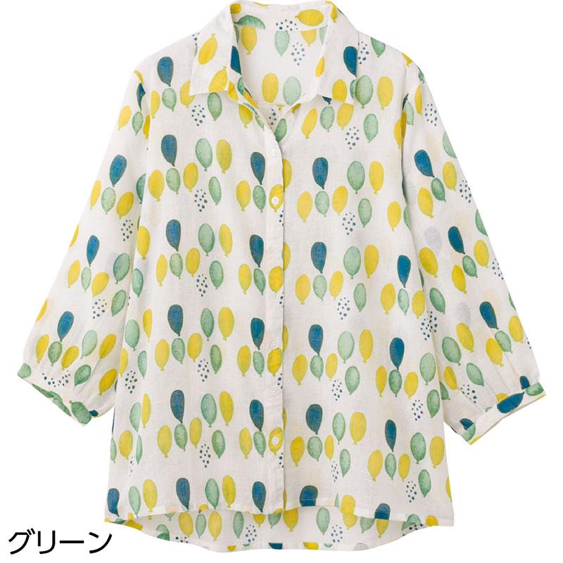 玉柄プリントブラウス グリーン Ｌ