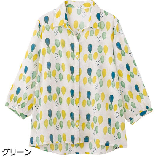 玉柄プリントブラウス グリーン Ｌ