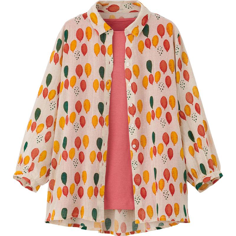 玉柄プリントブラウス オレンジ ＬＬ