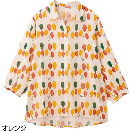 玉柄プリントブラウス オレンジ Ｍ