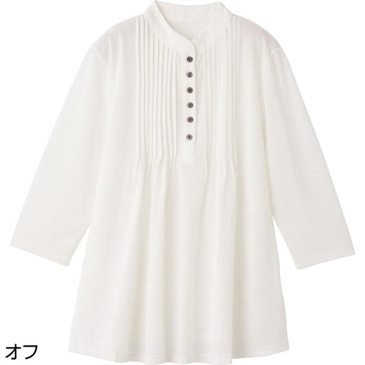 7分袖ピンタック半開チュニック オフ Ｍ～Ｌ