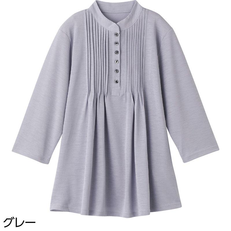 7分袖ピンタック半開チュニック グレー ＬＬ