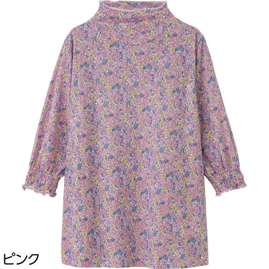 7分袖袖口シャーリングチュニック ピンク Ｍ～Ｌ