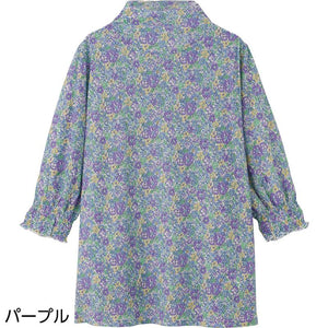 7分袖袖口シャーリングチュニック パープル Ｍ～Ｌ