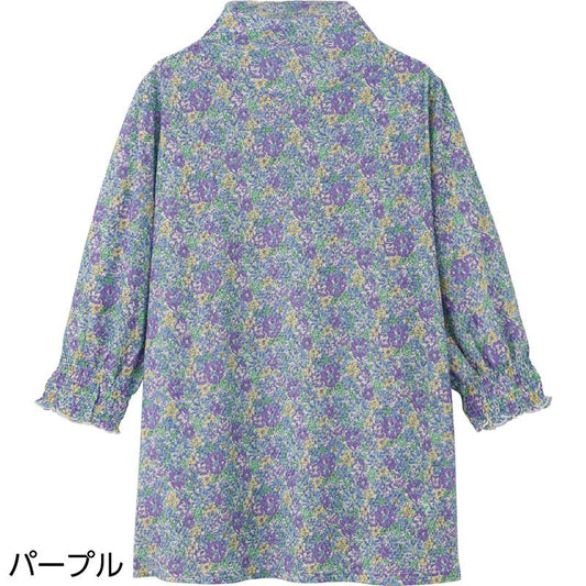 7分袖袖口シャーリングチュニック パープル Ｍ～Ｌ