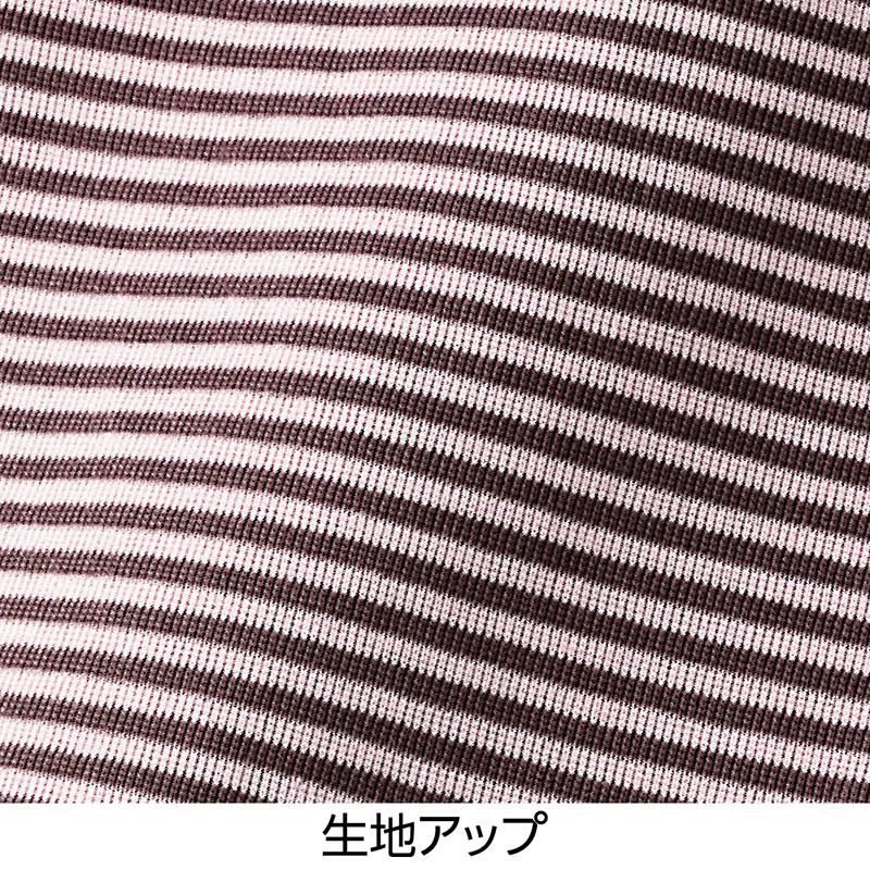 7分袖ボーダー柄ソフトＴシャツ ピンク×モカ Ｓ