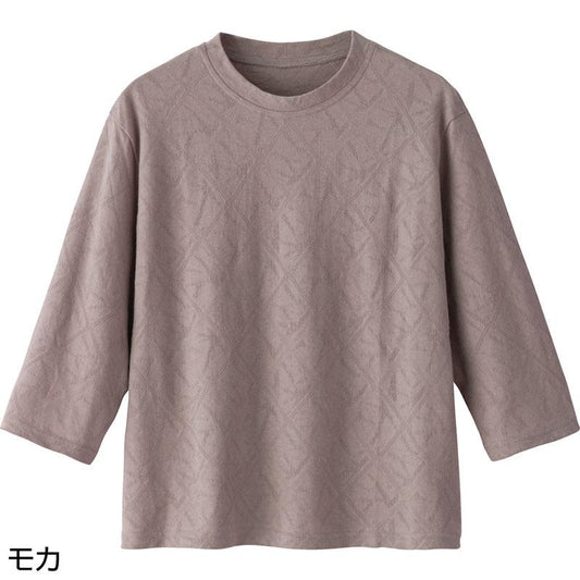 7分袖綿ジャカードＴシャツ モカ Ｌ