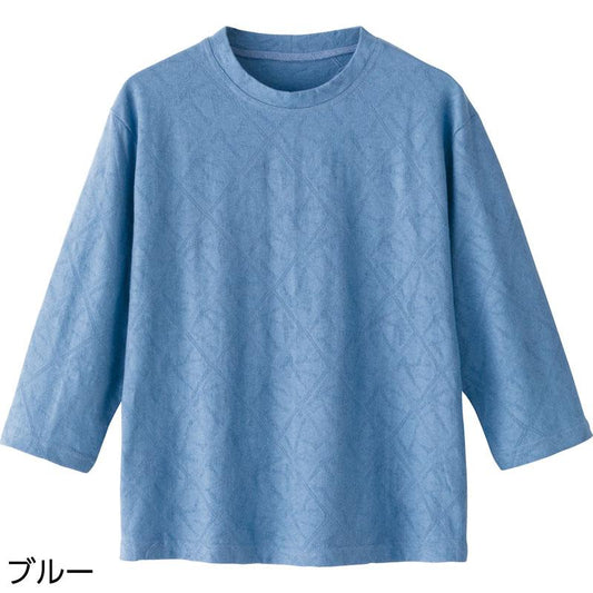 7分袖綿ジャカードＴシャツ ブルー Ｍ