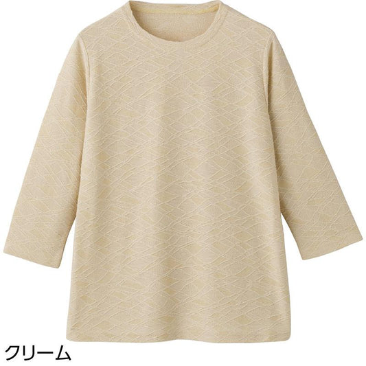 7分袖幾何柄ジャカードＴシャツ クリーム Ｍ