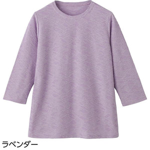7分袖幾何柄ジャカードＴシャツ ラベンダー Ｍ