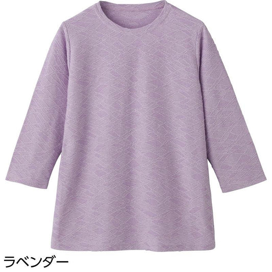 7分袖幾何柄ジャカードＴシャツ ラベンダー ＬＬ