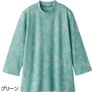 7分袖かすりジャカードＴシャツ グリーン Ｌ