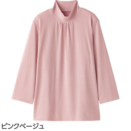 7分袖エンボスギャザーＴシャツ ピンクベージュ Ｌ