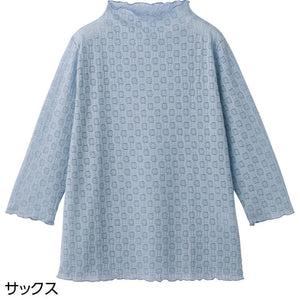 7分袖レーシージャカードＴシャツ サックス ＬＬ