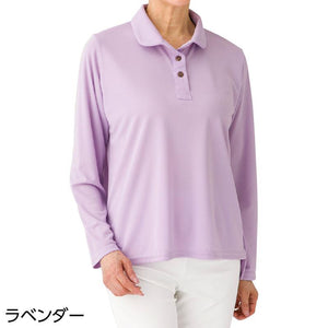 長袖後ろ長め衿付Ｔシャツ ラベンダー Ｍ～Ｌ
