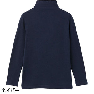綿ガーゼボトルネックＴシャツ ネイビー Ｍ