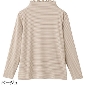 強撚ボーダー柄Ｔシャツ ベージュ Ｌ