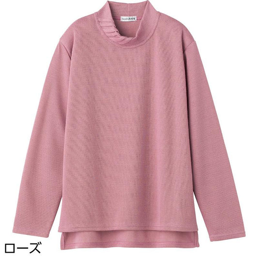 後ろ長め薄起毛タック衿Ｔシャツ ローズ Ｍ～Ｌ