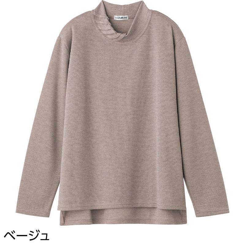 後ろ長め薄起毛タック衿Ｔシャツ ベージュ Ｍ～Ｌ