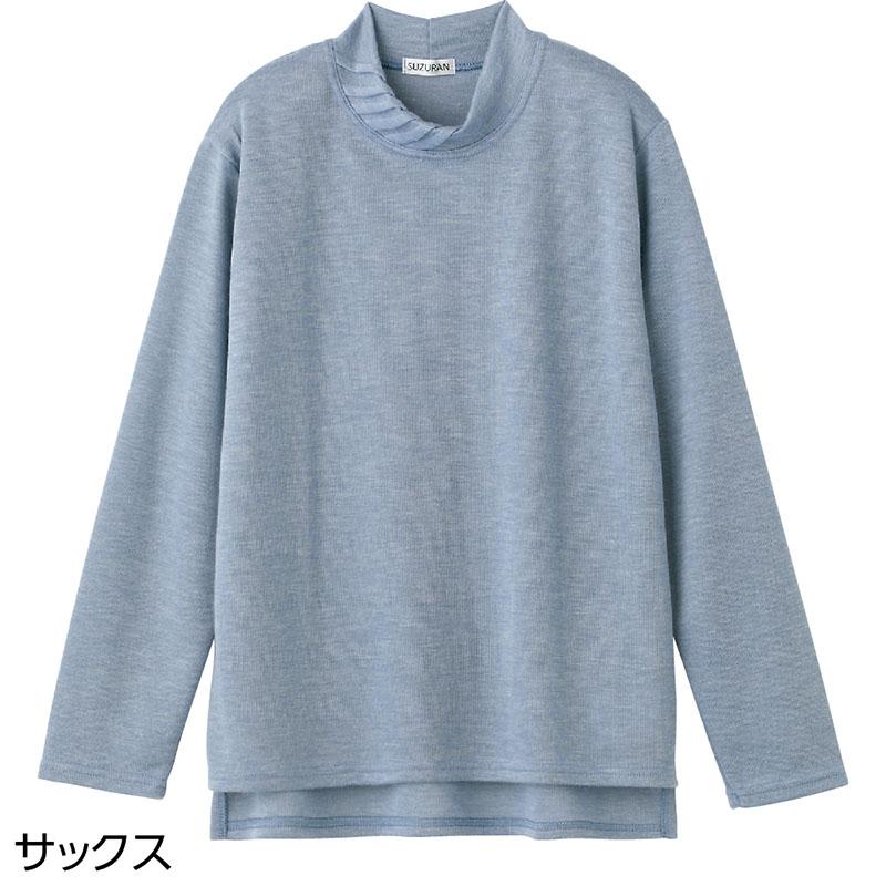 後ろ長め薄起毛タック衿Ｔシャツ サックス Ｍ～Ｌ