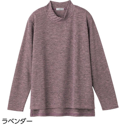 後ろ長め薄起毛タック衿Ｔシャツ ラベンダー Ｍ～Ｌ