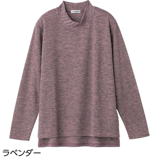 後ろ長め薄起毛タック衿Ｔシャツ ラベンダー Ｍ～Ｌ