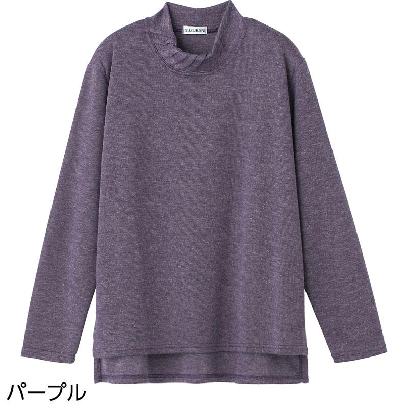 後ろ長め薄起毛タック衿Ｔシャツ パープル Ｍ～Ｌ