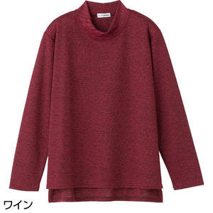 後ろ長め薄起毛タック衿Ｔシャツ ワイン Ｍ～Ｌ