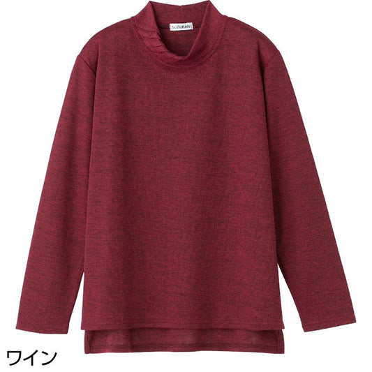 後ろ長め薄起毛タック衿Ｔシャツ ワイン Ｍ～Ｌ