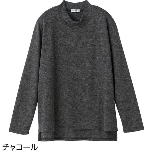 後ろ長め薄起毛タック衿Ｔシャツ チャコール Ｍ～Ｌ