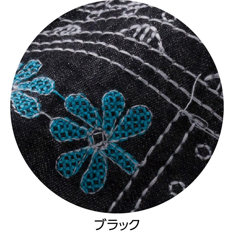 7分袖デニム刺繍半開ブラウス ブルー Ｍ