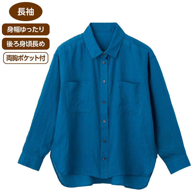 胸ポケット付シャツブラウス ブルー Ｍ