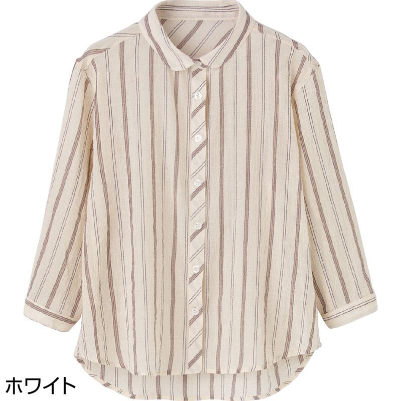 7分袖ストライプブラウス ホワイト Ｌ