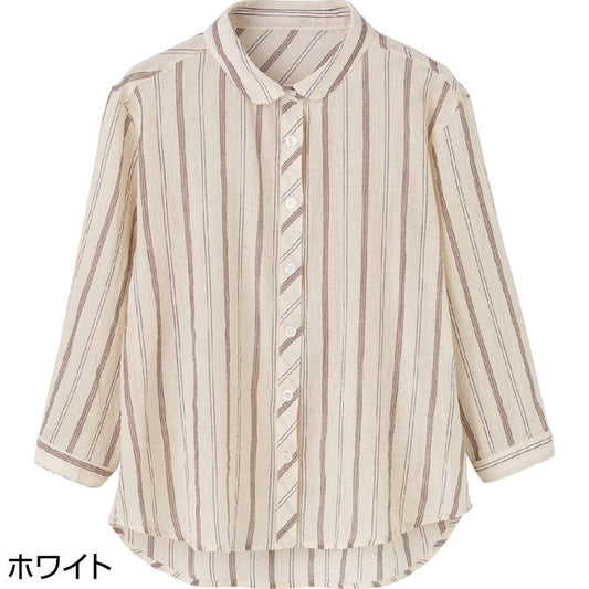7分袖ストライプブラウス ホワイト Ｌ